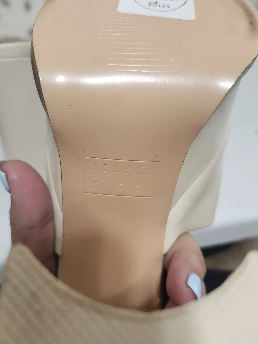 Oh Polly Beige Chunky Platform Slide Heels
